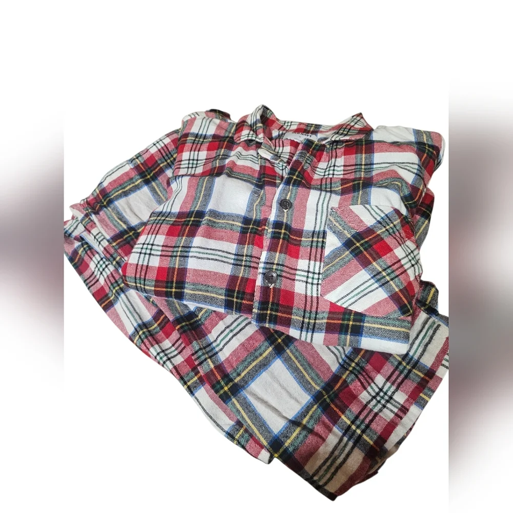 Old Navy Plaid Pajama Set Women‎ XL Red Blue White Flannel Button Sleepwear